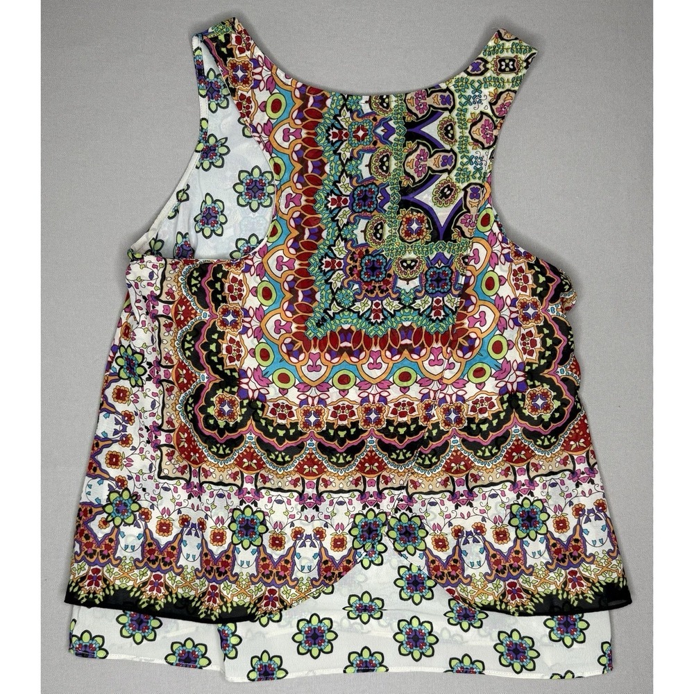 Bila Tank Top Women's Medium Blue‎ Green Floral Boho High Low Hem Hippie Resort - Picture 8 of 10